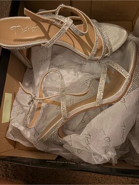 Thalia Sodi Silver Rhinestone Strappy Heels